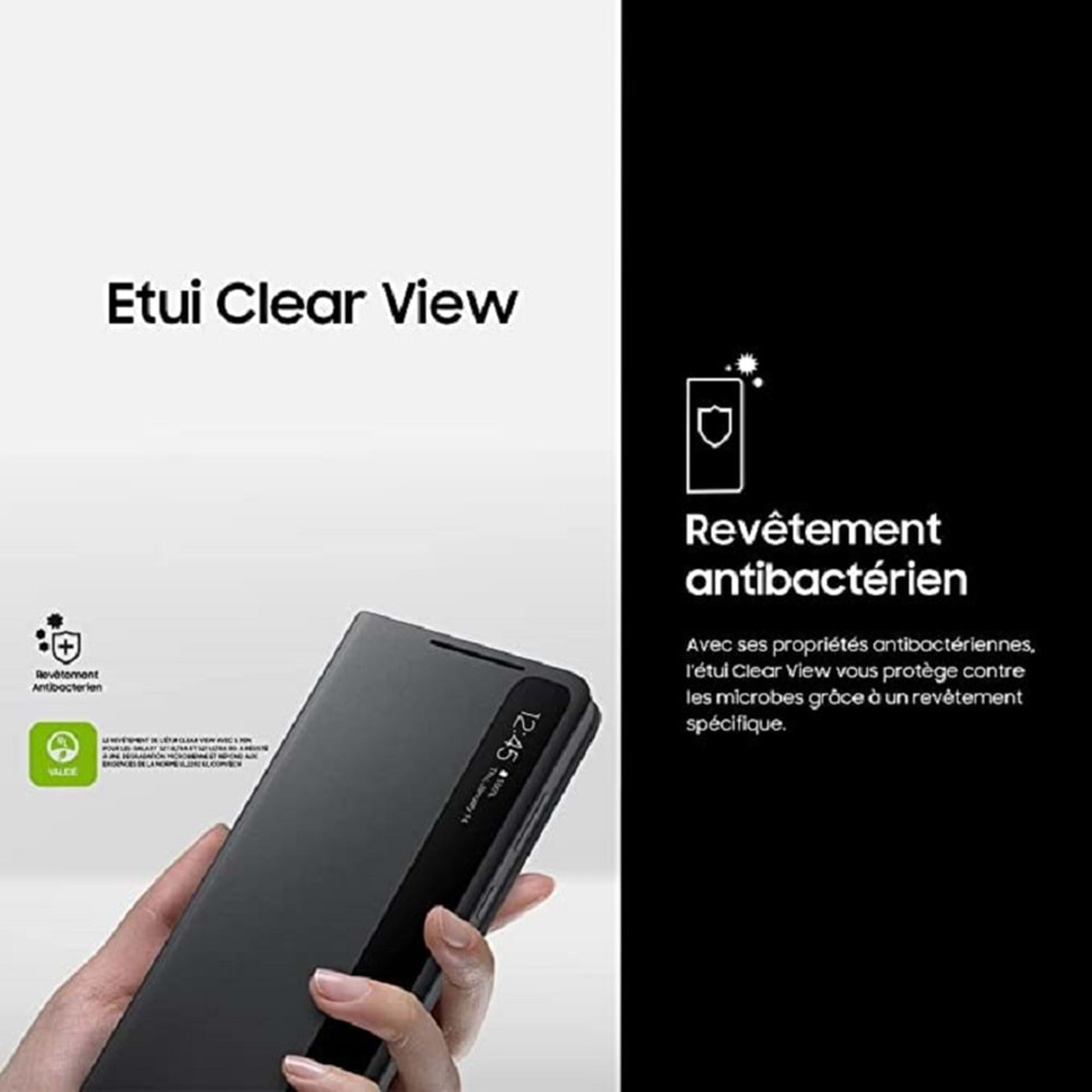 Samsung Galaxy S21 Ultra için Smart Clear View Kapaklı Kılıf, Siyah EF-ZG998